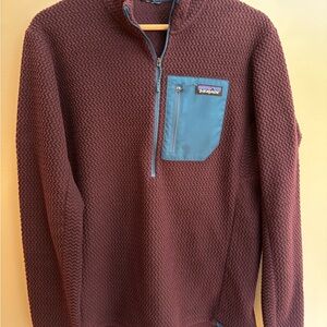 Patagonia Maroon Half-Zip Sweater with Teal Chest Pocket